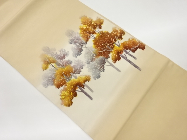 JAPANESE HIRAKI NAGOYA OBI / HAND PAINTED / TREES